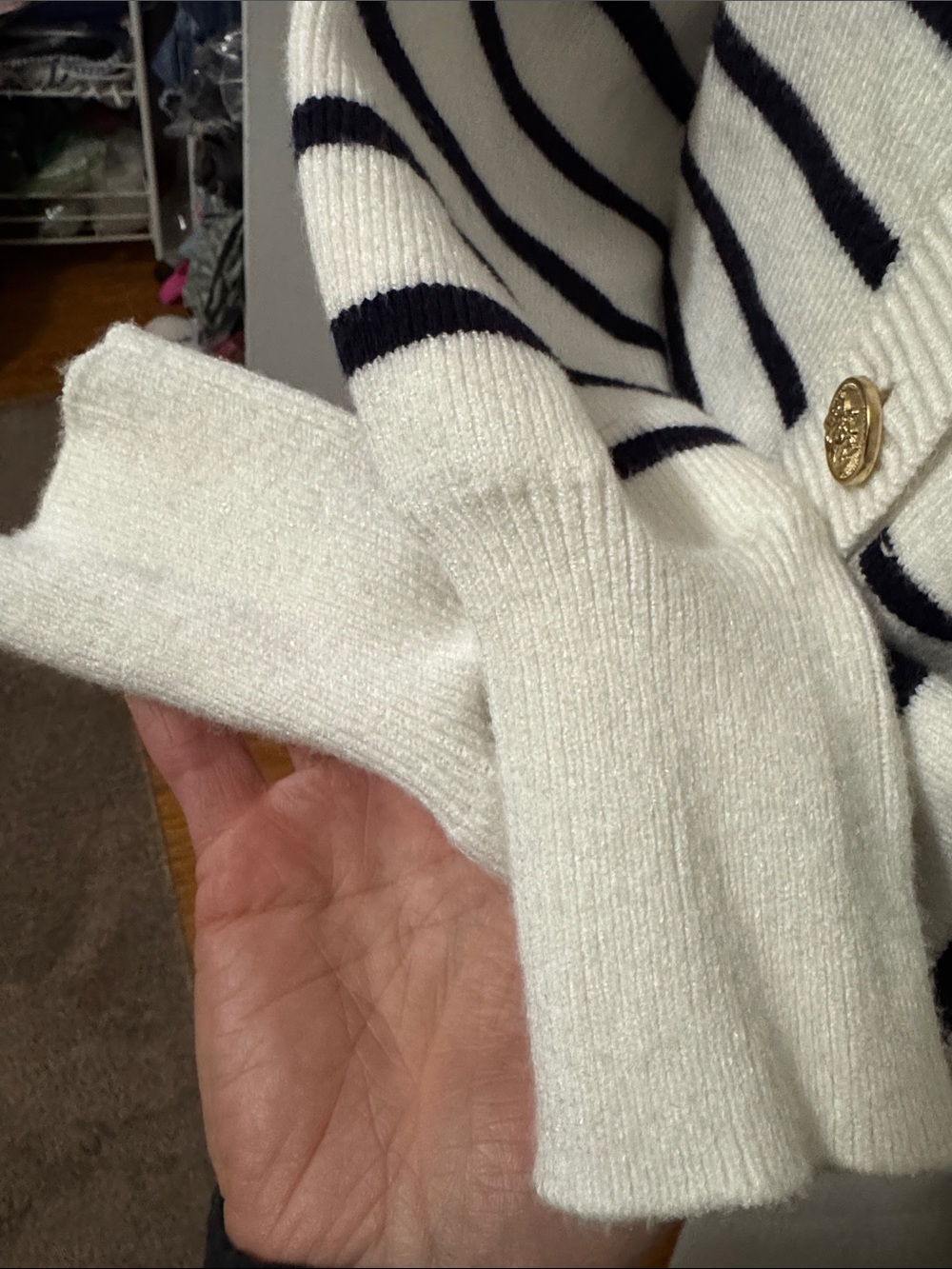 Cyrus Cardigan-Sz S-Rayon Blend-Gold Button-White & Black Stripes-Light Wear-GUC - Picture 5 of 16